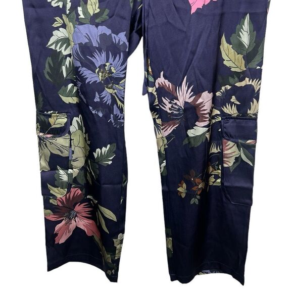 Johnny Was Biya Navy Blue Multi Silk Floral Wide Leg Cargo Chiome Pants Small - Picture 5 of 13